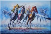 Spur on Galloping Horses in Racing Oil Painting Portraits Animal Modern 24 x 36 inches