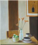 Vase of Flower, Coffee Cup, Fruit on Table Oil Painting Still Life Modern 24 x 20 inches