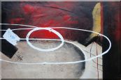 White Circle Lines in Black, Red and Sand Background Oil Painting Nonobjective Decorative 24 x 36 inches