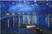 Starry Night Over the Rhone, Van Gogh replica Oil Painting Landscape River France Post Impressionism 24 x 36 inches