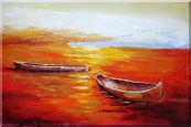 Beachside Boats in Sunset Oil Painting Impressionism 24 x 36 inches