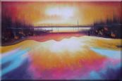 Peacefule Lake Village at Sunset Oil Painting Seascape Modern 24 x 36 inches