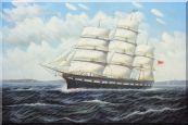 Vintage Sailing Ship Oil Painting