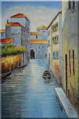 Small Boat in Venice Water Canal Oil Painting Italy Naturalism 36 x 24 inches