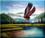 American Eagle Soaring Across the Lake Oil Painting Animal Naturalism 20 x 24 inches