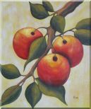 Branch of Red Fruit and Green Leaves Oil Painting Modern 24 x 20 inches