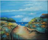 Small Sand Path to Sea Near Beach House Oil Painting Seascape Impressionism 20 x 24 inches