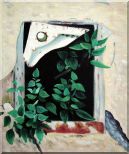 Open Window and Green Leaves Oil Painting Flower Naturalism 24 x 20 inches