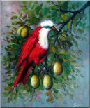 A Red Bird Enjoy in a Fruit Tree Oil Painting Animal Naturalism 24 x 20 inches