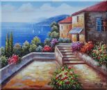 Mediterranean House with Colorful Flowers Oil Painting Naturalism 20 x 24 inches