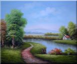 Country Road Passing by a Small Pond Oil Painting Landscape River Classic 20 x 24 inches