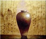 Gold Earthen Jar Oil Painting Still Life Asian 20 x 24 inches