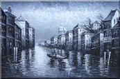  Black White Lonely Gondola in Venice Street of Grand Canal Oil Painting Italy Impressionism 24 x 36 inches