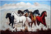 Eight Running Mustang Horses Oil Painting Animal Naturalism 24 x 36 inches