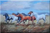 Eight Horses On The Prairie Oil Painting Animal Naturalism 24 x 36 inches