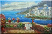 Wonderful Mediterranean Retreat Overlook Sea Coast And Mountain Oil Painting Impressionism 24 x 36 inches