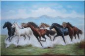 8 Running Horses on the Prairie Oil Painting Animal Naturalism 24 x 36 inches