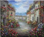 Mediterranean Village Street with Colorful Flowers Oil Painting Impressionism 20 x 24 inches