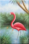 Red Flamingo On Pond Oil Painting Animal Bird Naturalism 36 x 24 inches