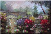 Lotus Pond, Bridge,Steps in a Garden Oil Painting Naturalism 24 x 36 inches