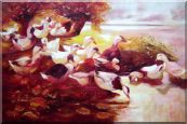 Ducks On a Lake in Autumn Oil Painting Animal Bird Impressionism 24 x 36 inches