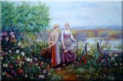 Two Ladies Talking On The Terrace Oil Painting Portraits Woman Classic 24 x 36 inches