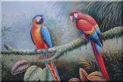 Pair of Blue Red Parrots Perched on Tree Oil Painting Animal Classic 24 x 36 inches