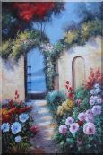 Blooming Flower Garden to Mediterranean Sea Oil Painting Naturalism 36 x 24 inches