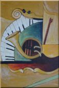 Musical Keyboard And French Horn Oil Painting Still Life Modern 36 x 24 inches