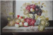 Still Life of Glass of Red Wine with Grapes and Peaches Oil Painting Fruit Classic 24 x 36 inches