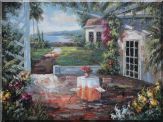 Beautiful Home Backyard and Retreat Near Waterfront Oil Painting Garden Italy Impressionism 36 x 48 inches