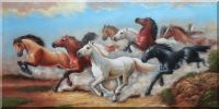 Herd of Untamable Horses Running Freely in Wild Oil Painting Animal Naturalism 24 x 48 inches