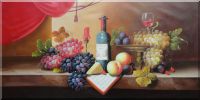 Wine Glass, Bottle With Fruit of Grapes, Peaches Oil Painting Still Life Classic 24 x 48 inches