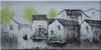 Southern Water Village and Small Boats in Spring Oil Painting China Asian 24 x 48 inches