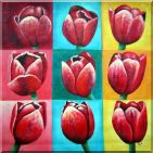 Patchwork of Red Tulips Oil Painting Flower Modern 32 x 32 inches