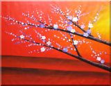 Plum Tree Branches With Blooming White And Blue Flowers Oil Painting Asian 42 x 54 inches