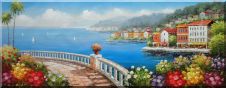 Coastal Paradise Oil Painting Mediterranean Naturalism 28 x 72 inches