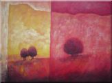 Modern Trees in Red and Yellow Landscape Oil Painting  30 x 40 inches