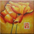 Large Yellow Poppies in Warm Setting Oil Painting  40 x 40 inches