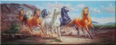 Eight Wild Horses Free Roaming In the Wild  Oil Painting  28 x 72 inches