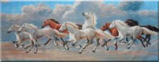 Eight Horses Soaring Across the Sky Oil Painting Animal Naturalism 28 x 72 inches