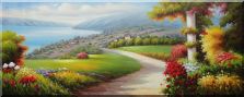 Small Path In Stunning Mediterranean Garden View Oil Painting Naturalism 28 x 70 inches