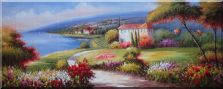 Large Painting of Flower Garden At Mediterranean Coast Oil Painting  28 x 70 inches