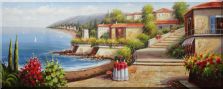Gorgeous Mediterranean Retreat in A Coastal Village  Oil Painting  28 x 70 inches