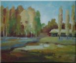 Poplars Near Village Oil Painting Landscape Tree Impressionism 20 x 24 inches