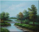 Wood Bridge Over a Scenic River Oil Painting Landscape Classic 20 x 24 inches