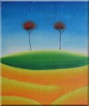 Two Contemporary Abstract Red Trees Oil Painting Landscape Modern 24 x 20 inches