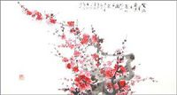 Winter Red Blooming Plum - Original Chinese Painting 20 x 38 inches