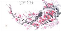 Original Chinese Painting - Pink Blooming Plum in Winter 20 x 38 inches