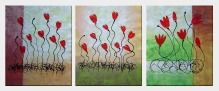  Dancing Merrily Red Flowers - 3 Canvas Set Oil Painting Decorative 24 x 60 inches